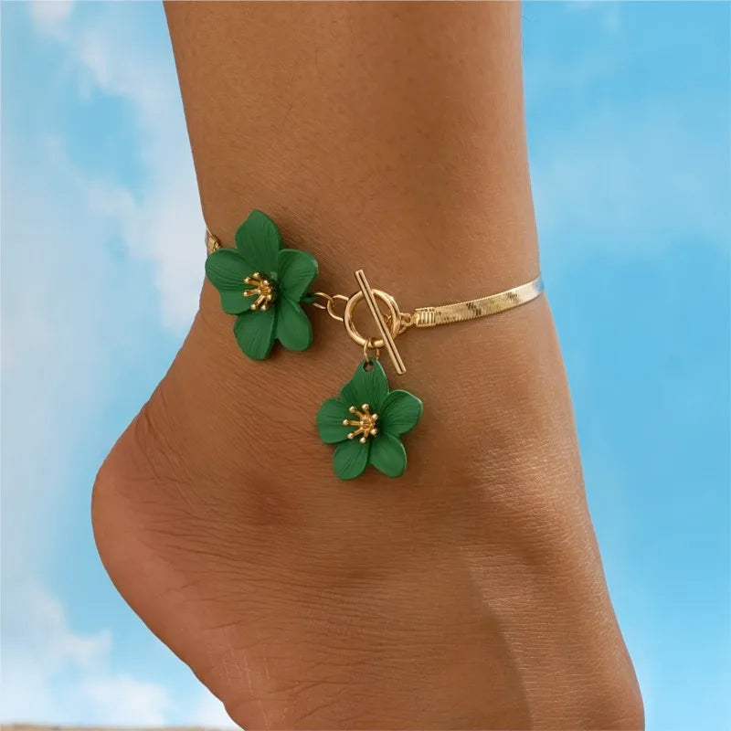 Enkelbandje met bloem voor dames groen