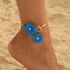 Enkelbandje met bloem voor dames blauw