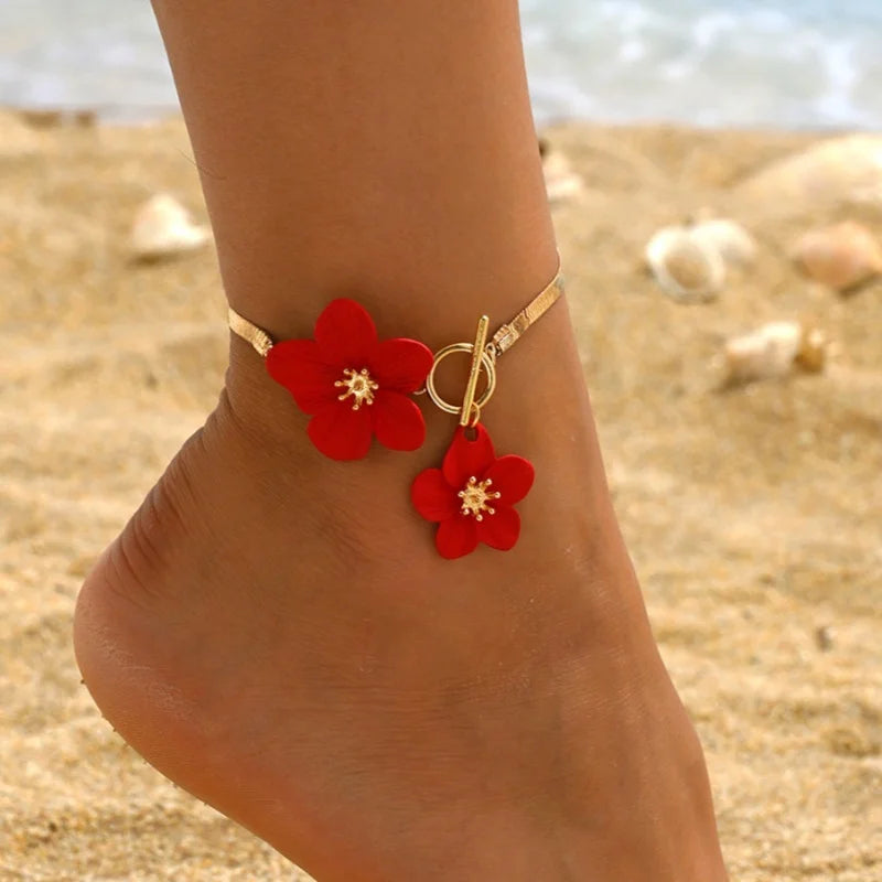 Enkelbandje met bloem voor dames rood