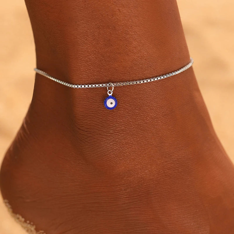 Bracelet de Cheville Oeil Bleu argent
