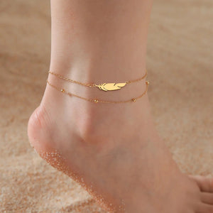 Bracelet de Cheville Plume or