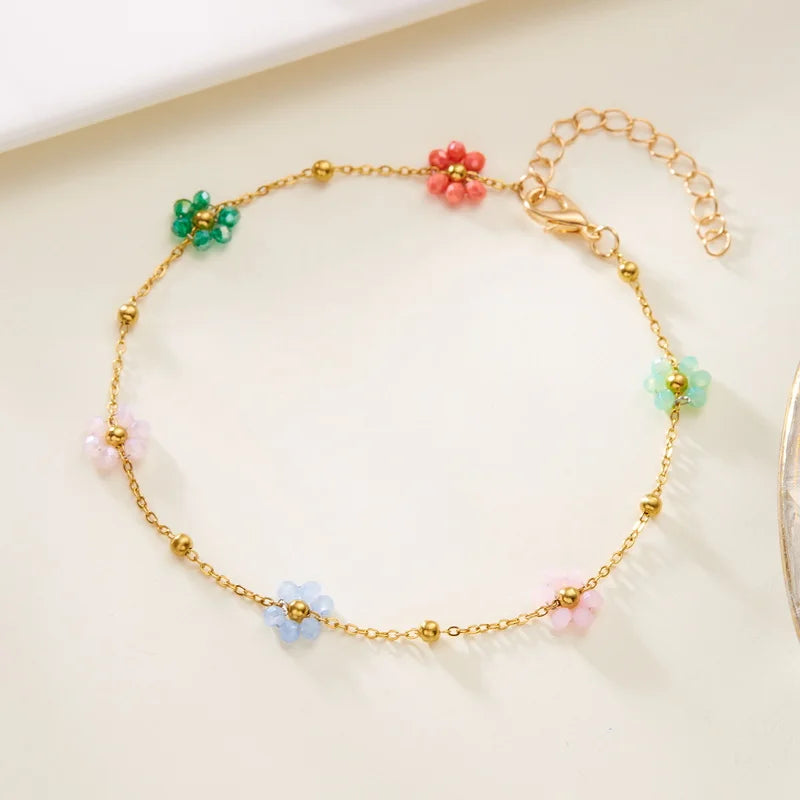 Bracelet de Cheville avec Fleurs Colorées