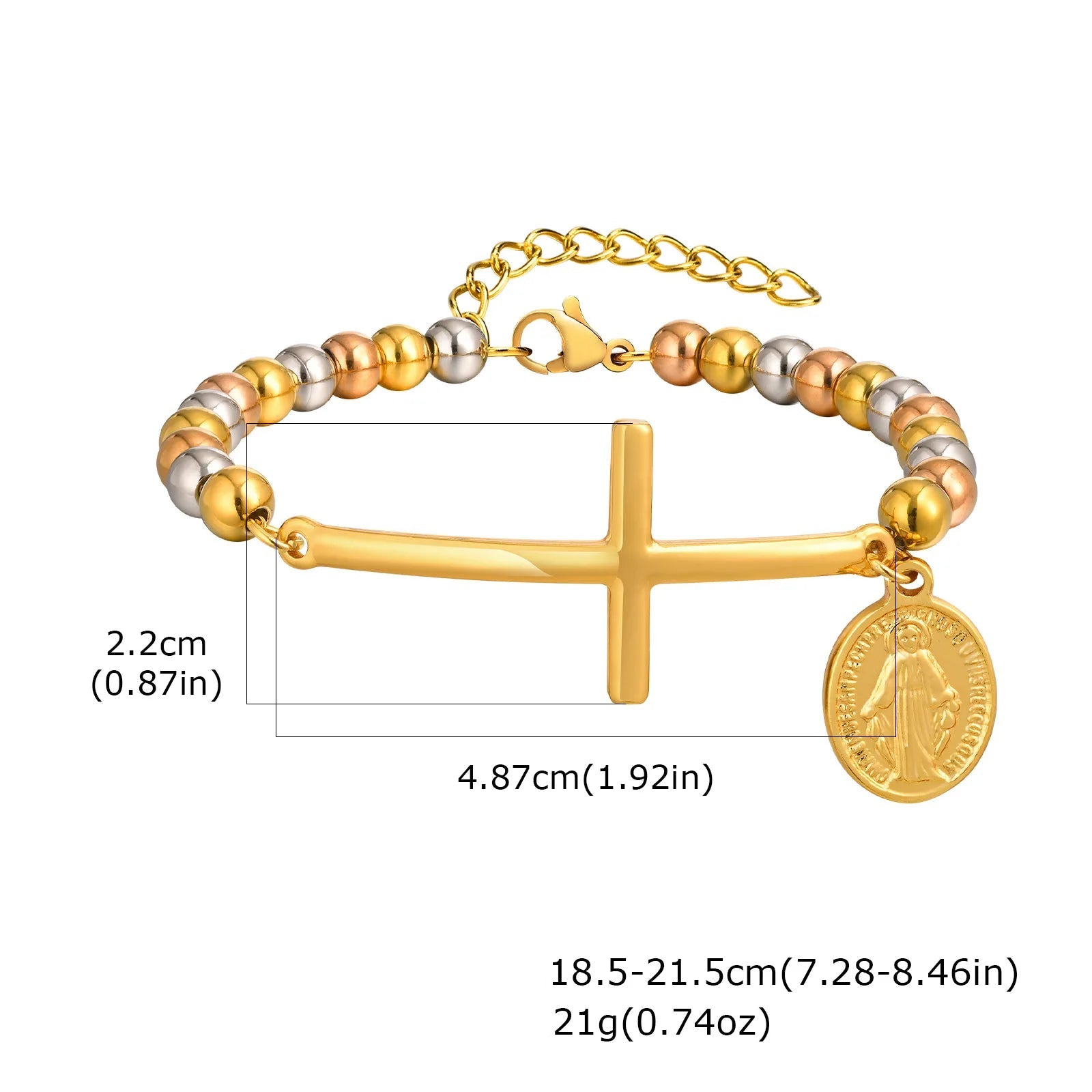 Geloofsarmband met kruis en meerkleurige medaille van de Maagd Maria