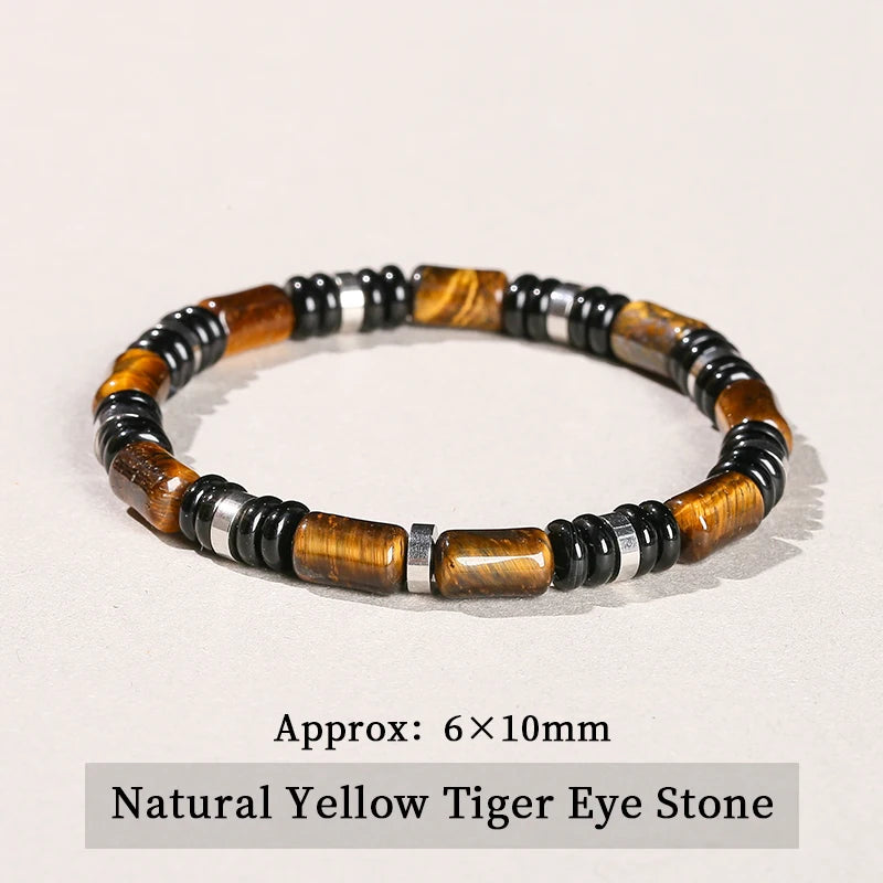 Elastische armband met drievoudige bescherming – tijgeroog, onyx en hematiet