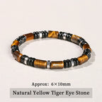 Elastische armband met drievoudige bescherming – tijgeroog, onyx en hematiet