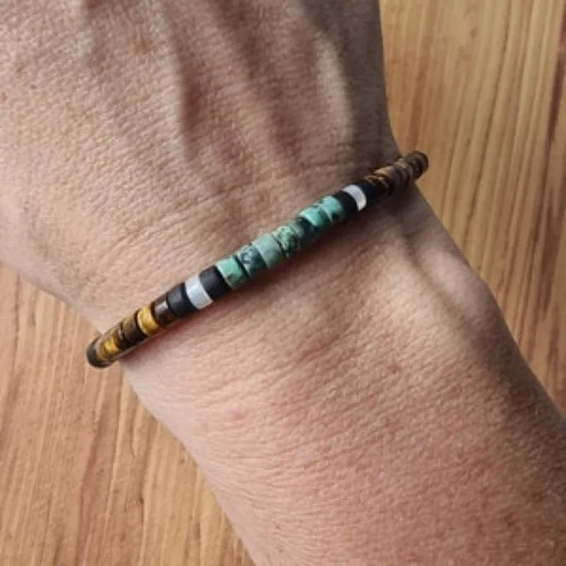 Beschermingsarmband van natuurlijke stenen Tijgeroog en Amazoniet 