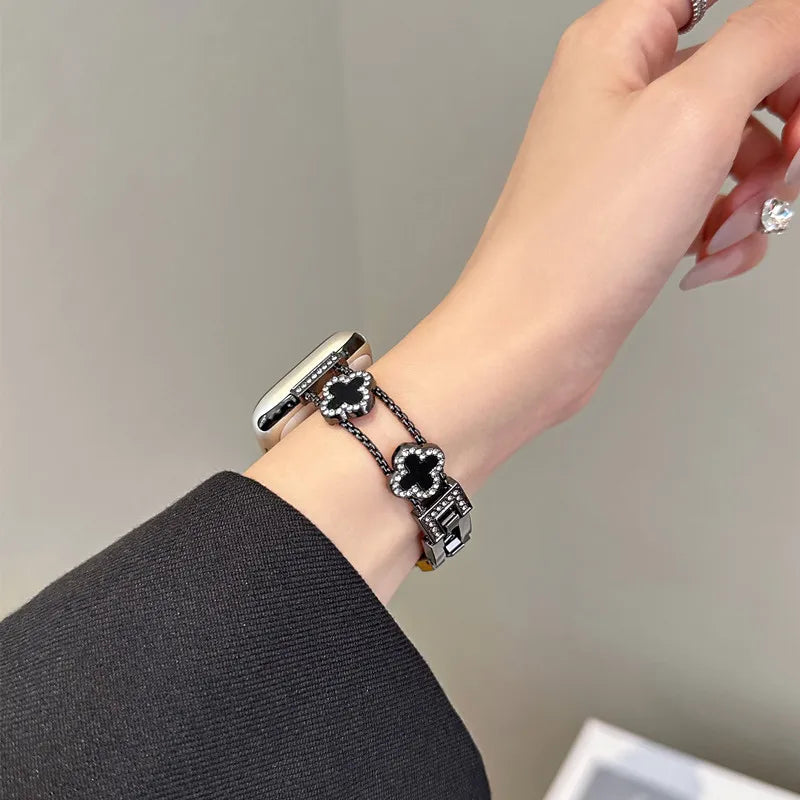 Vervangende band voor Apple Watch - klaverdessin zwart