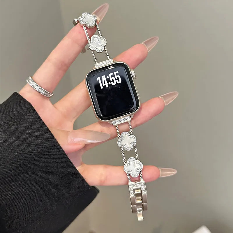 Vervangende band voor Apple Watch - klaverdessin zilver