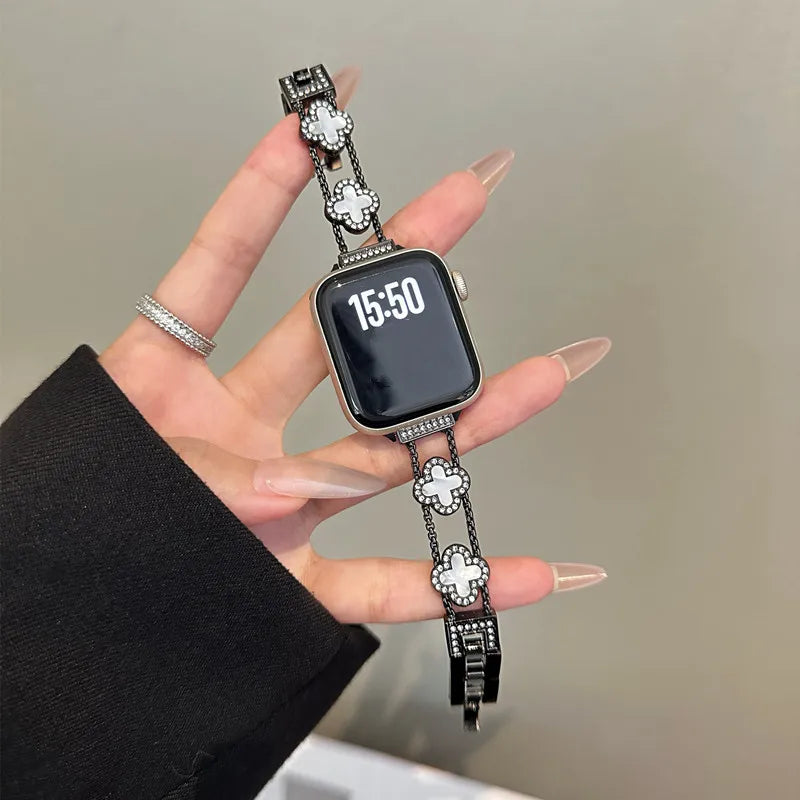 Vervangende band voor Apple Watch - klaverdessin zwart