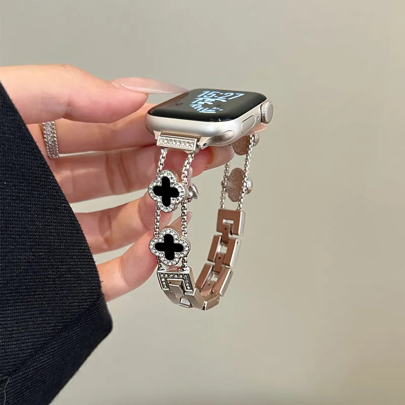 Vervangende band voor Apple Watch - klaverdessin zilver