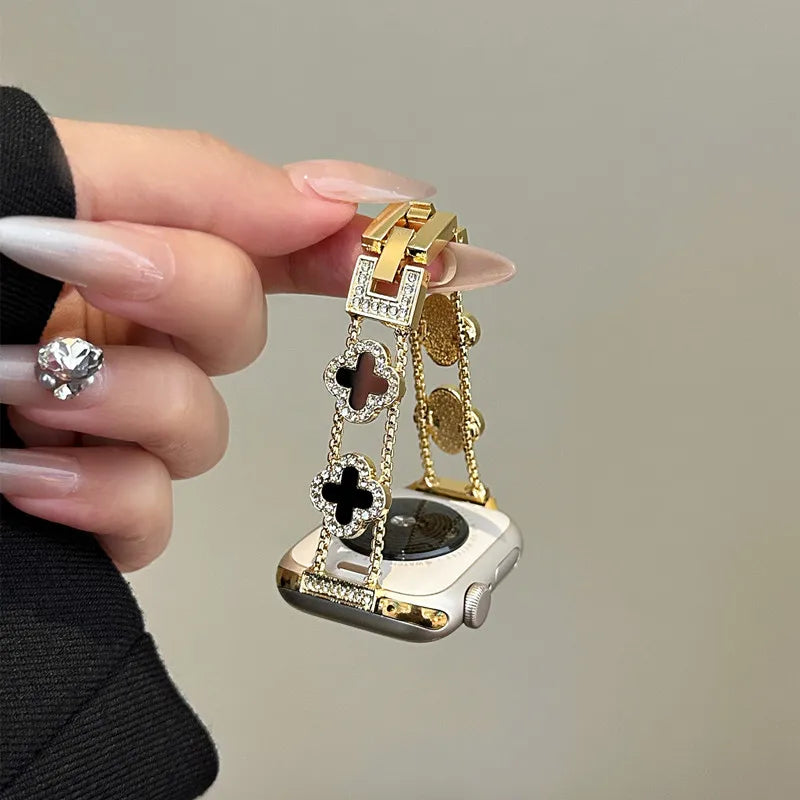 Vervangende band voor Apple Watch - klaverdessin goud