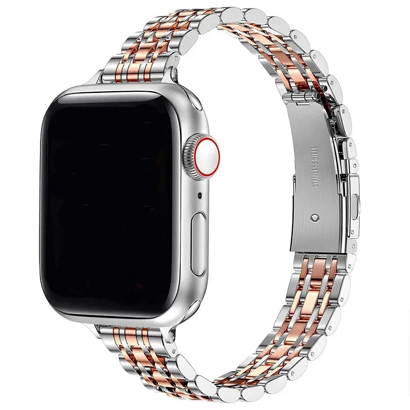 Vervangende band voor Apple Watch van zilverkleurig en roségoudkleurig roestvrij staal