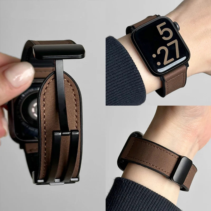 Vervangende band voor Apple Watch in bruin leer