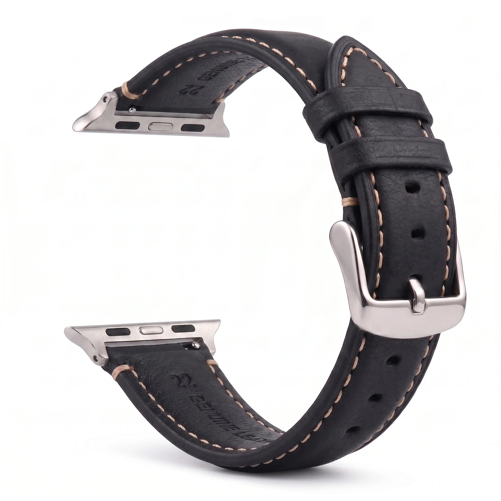 Vervangende band voor Apple Watch in klassiek zwart-zilver leer