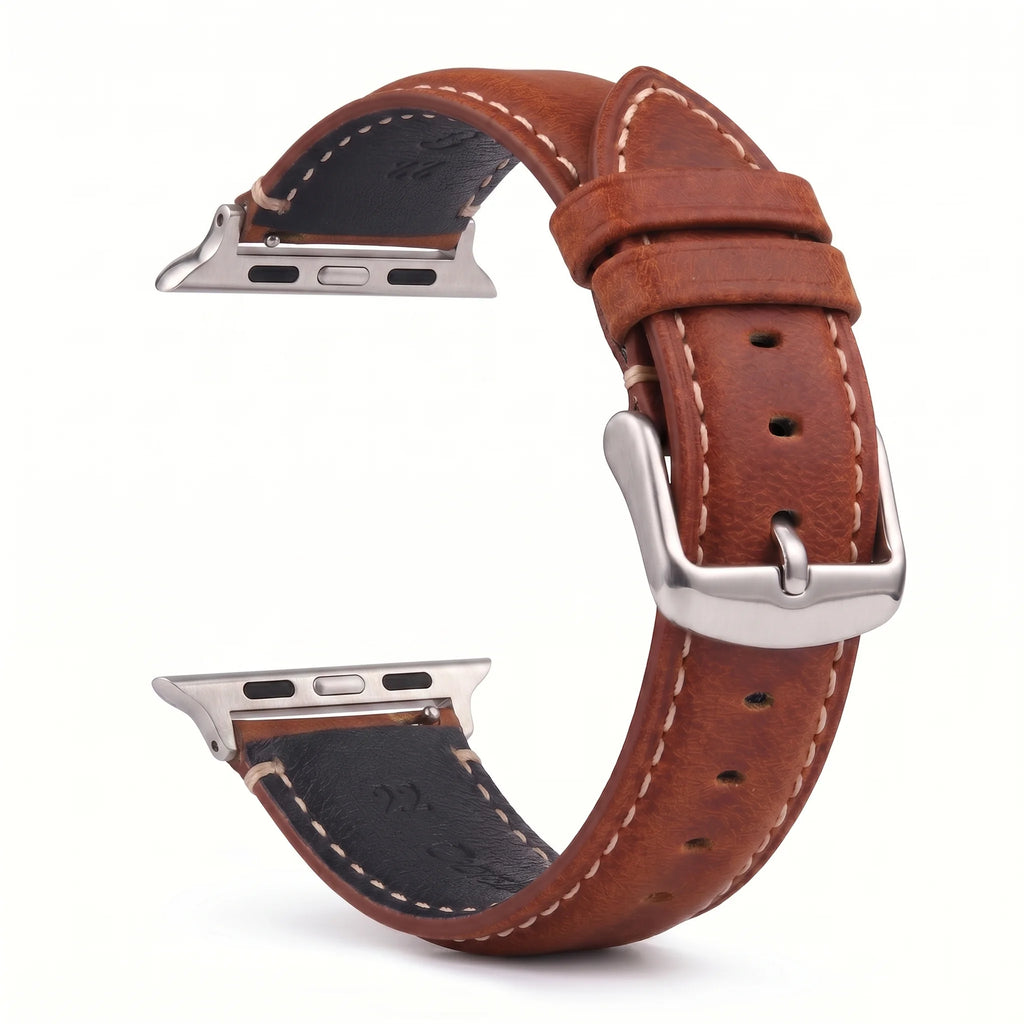 Vervangende band voor Apple Watch in klassiek bruin-zilver leer