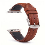 Vervangende band voor Apple Watch in klassiek bruin-zilver leer