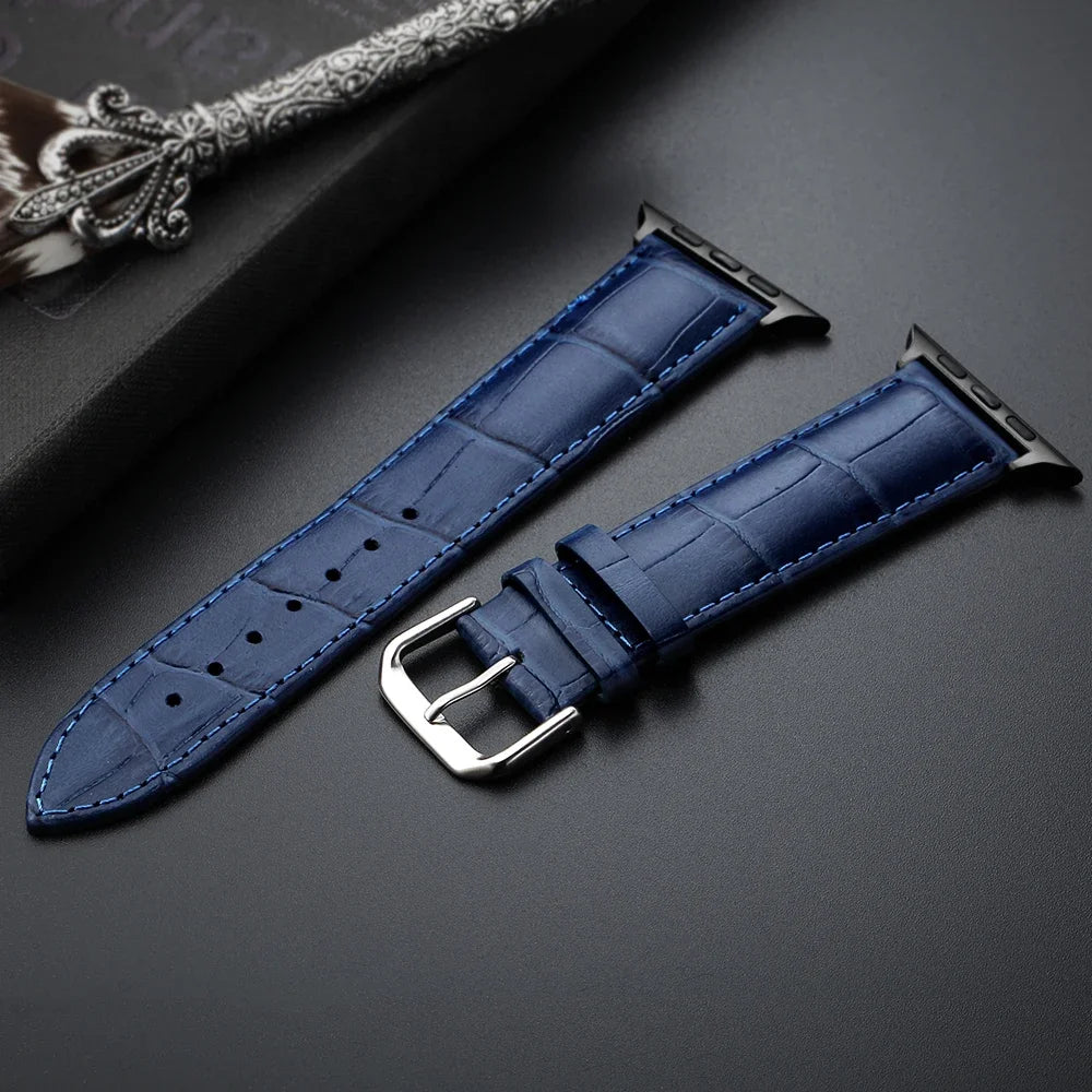 Vervangende band voor Apple Watch van blauw leer en staal