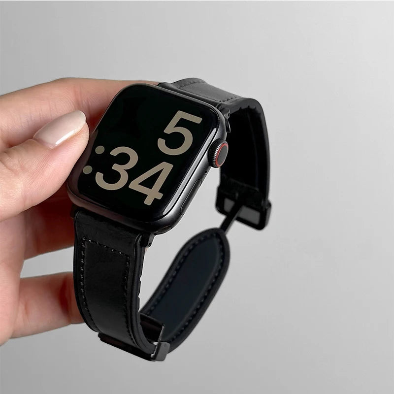 Vervangende band voor Apple Watch in zwart leer