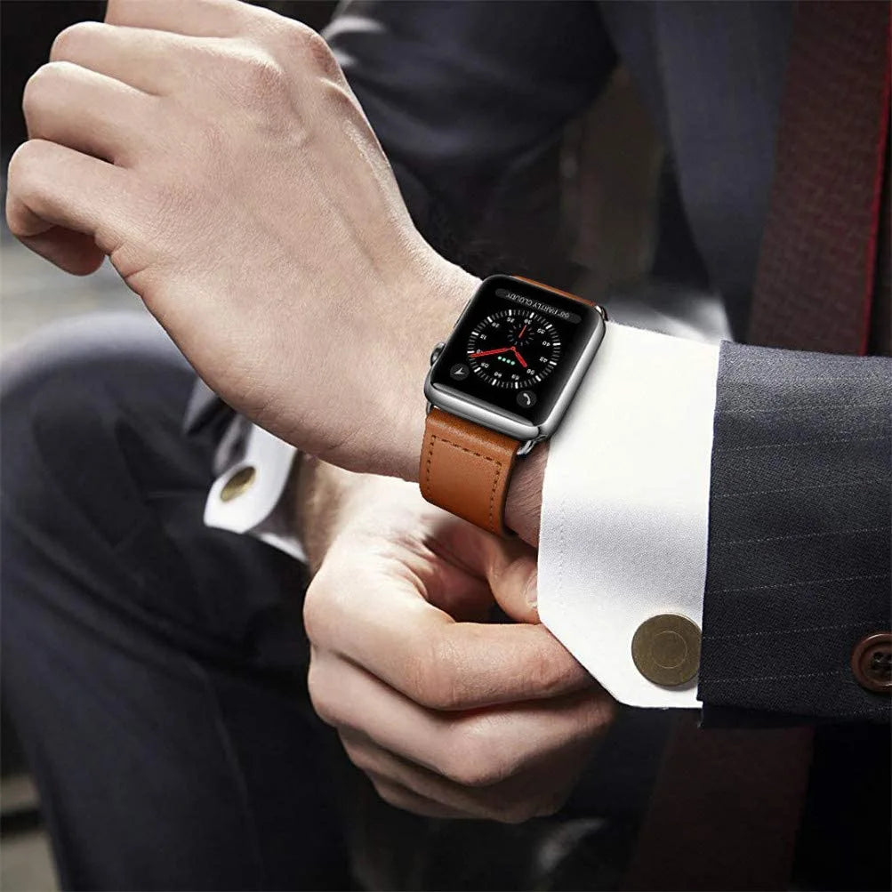 Vervangende leren band voor Apple Watch voor dames en heren bruin
