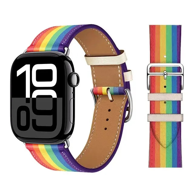 Vervangende leren band voor Apple Watch voor dames en heren regenboog