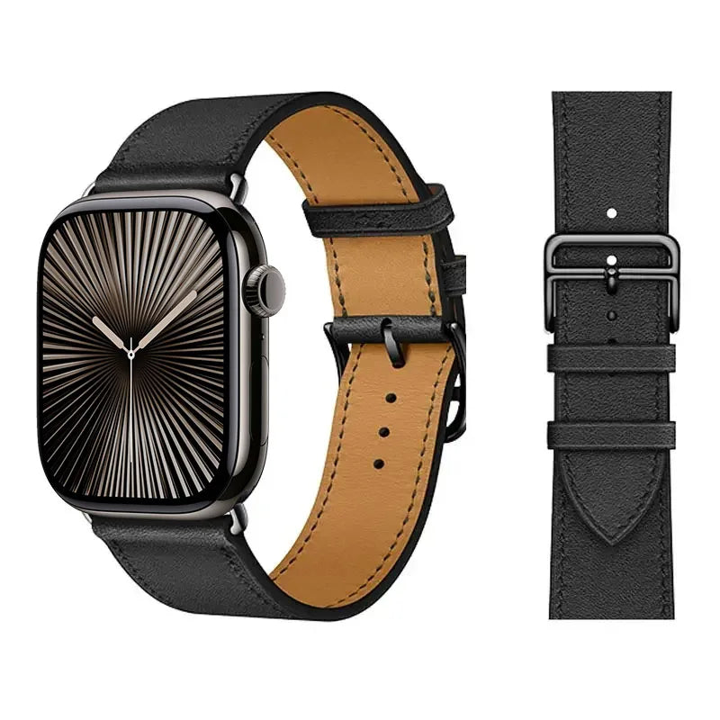 Vervangende leren band voor Apple Watch voor dames en heren zwart