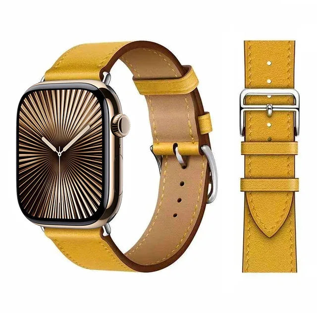 Vervangende leren band voor Apple Watch voor dames en heren geel