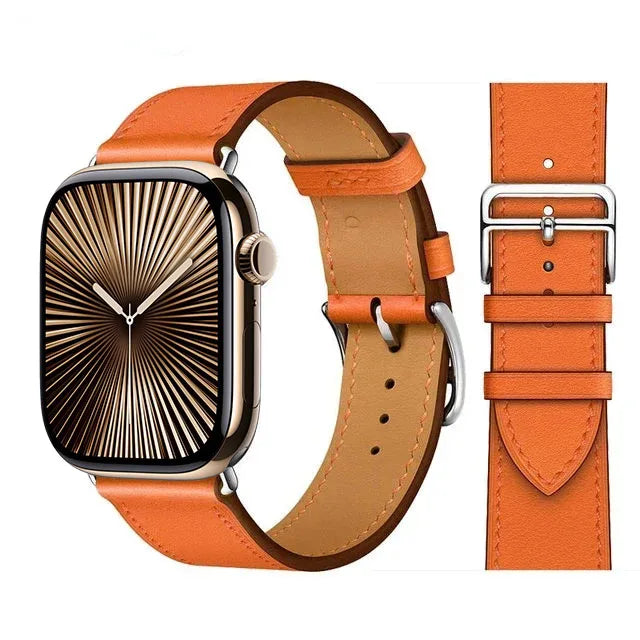 Vervangende leren band voor Apple Watch voor dames en heren oranje