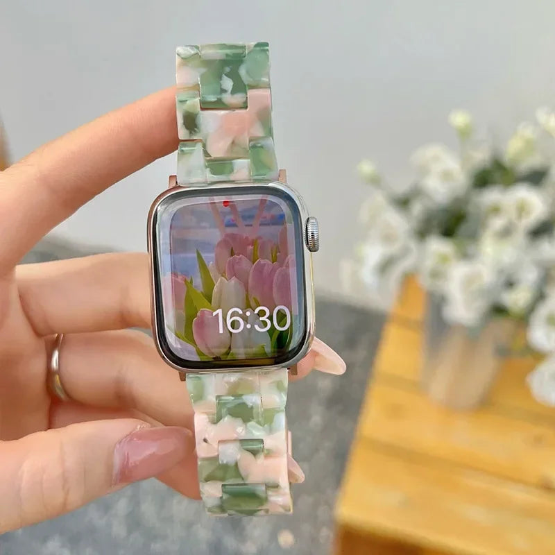 Vervangende band voor Apple Watch in groen en roze hars