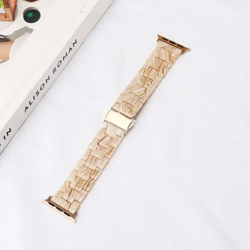 Vervangende band voor Apple Watch in beige en goud hars