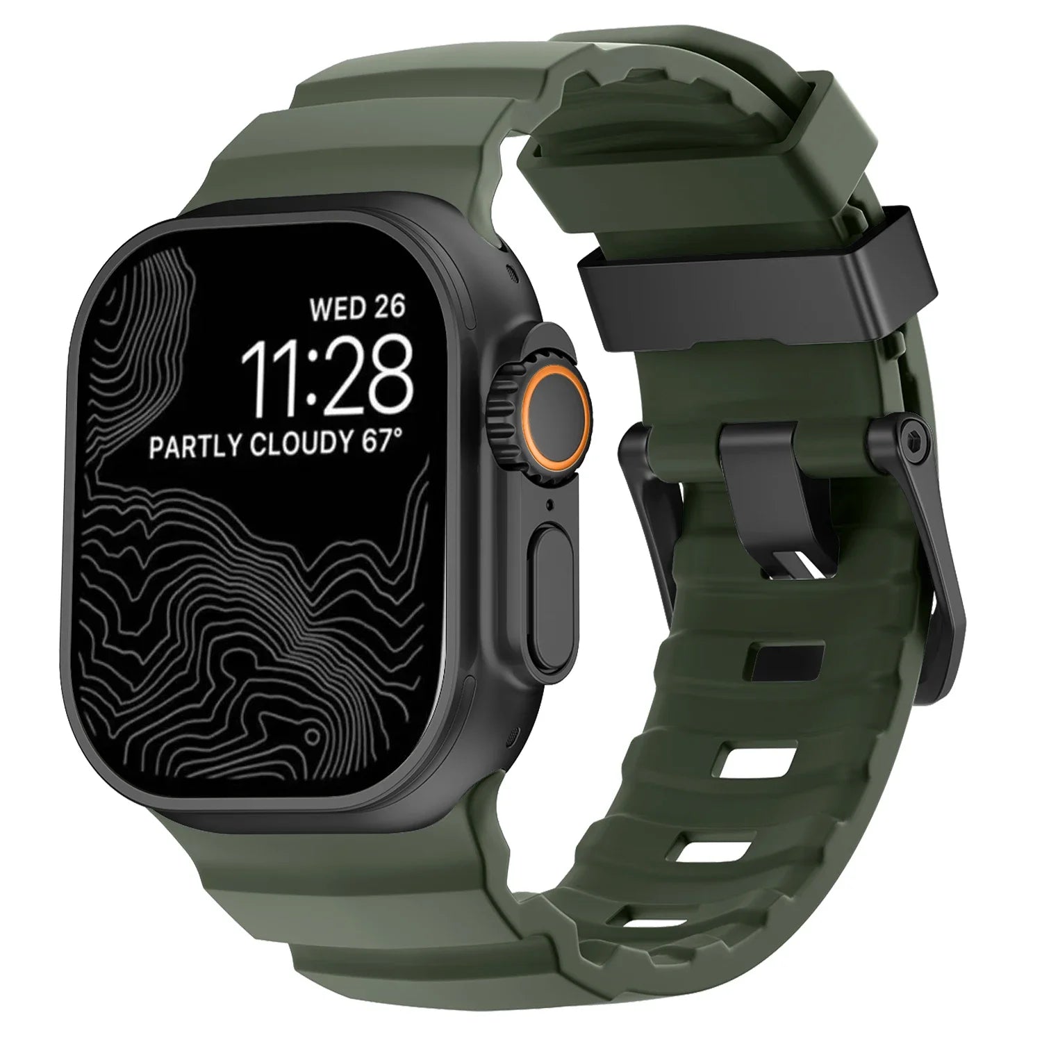 Vervangende band voor Apple Watch van dik zwartgroen silicone