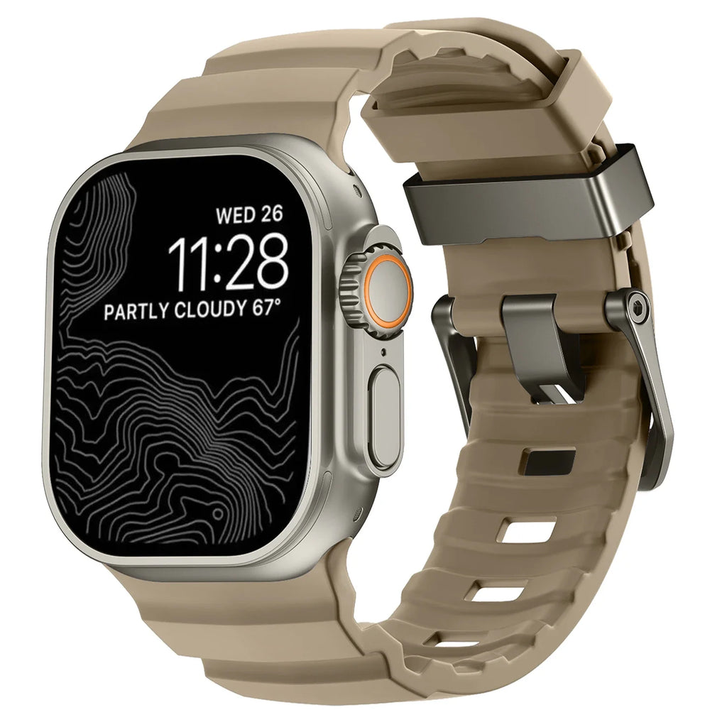Vervangende band voor Apple Watch van dik bruin silicone