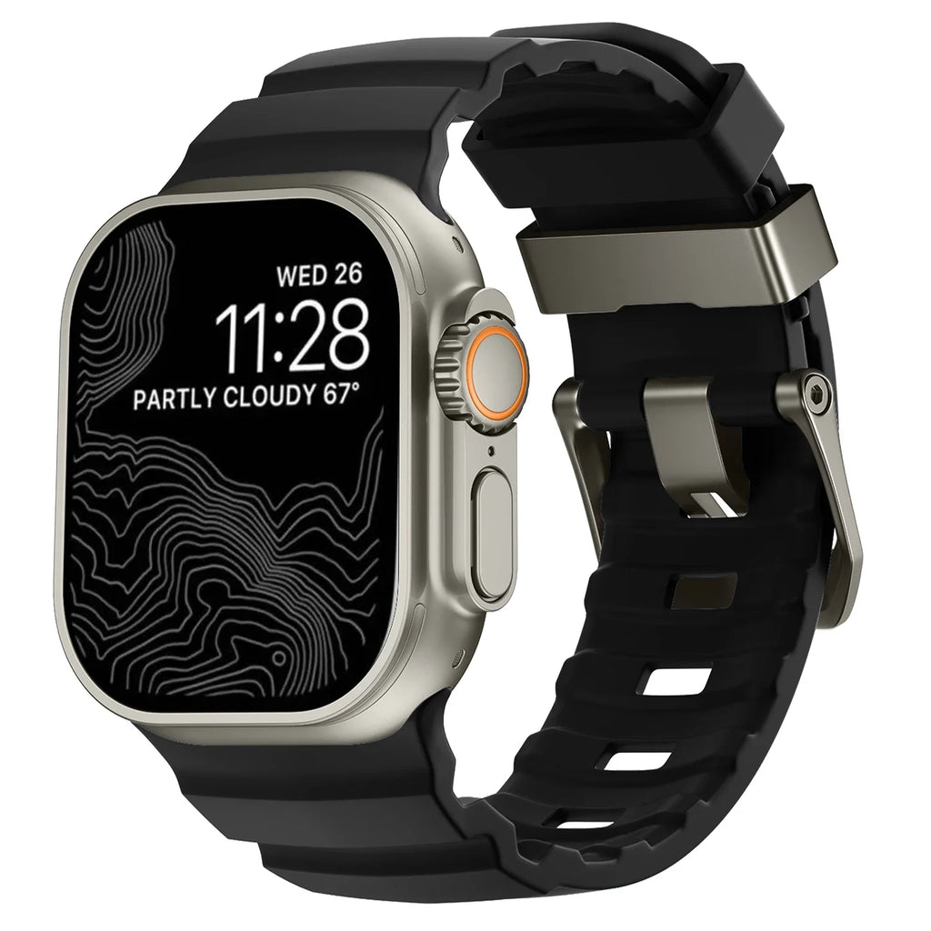 Vervangende band voor Apple Watch van dik zwart silicone