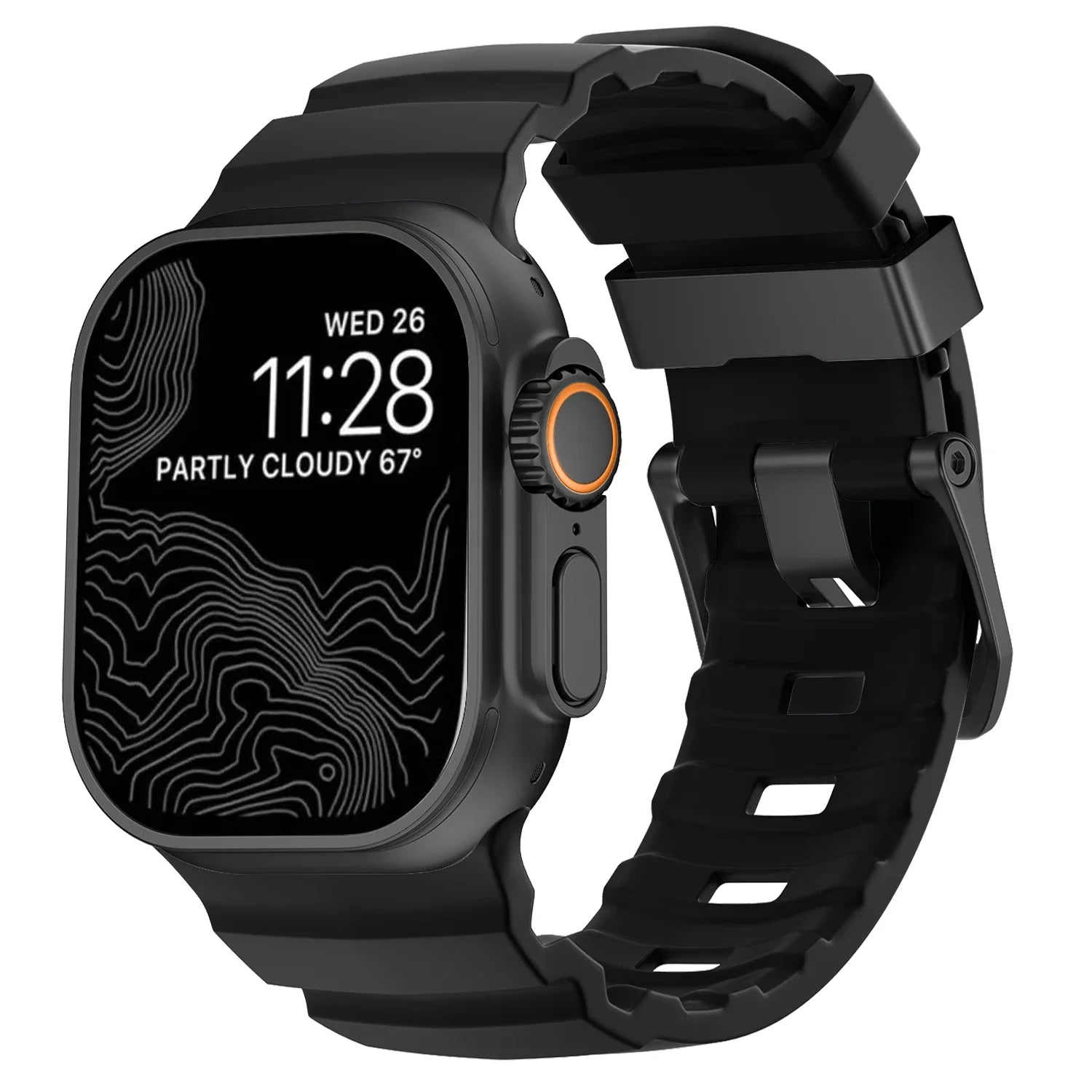 Vervangende band voor Apple Watch van dik zwart silicone