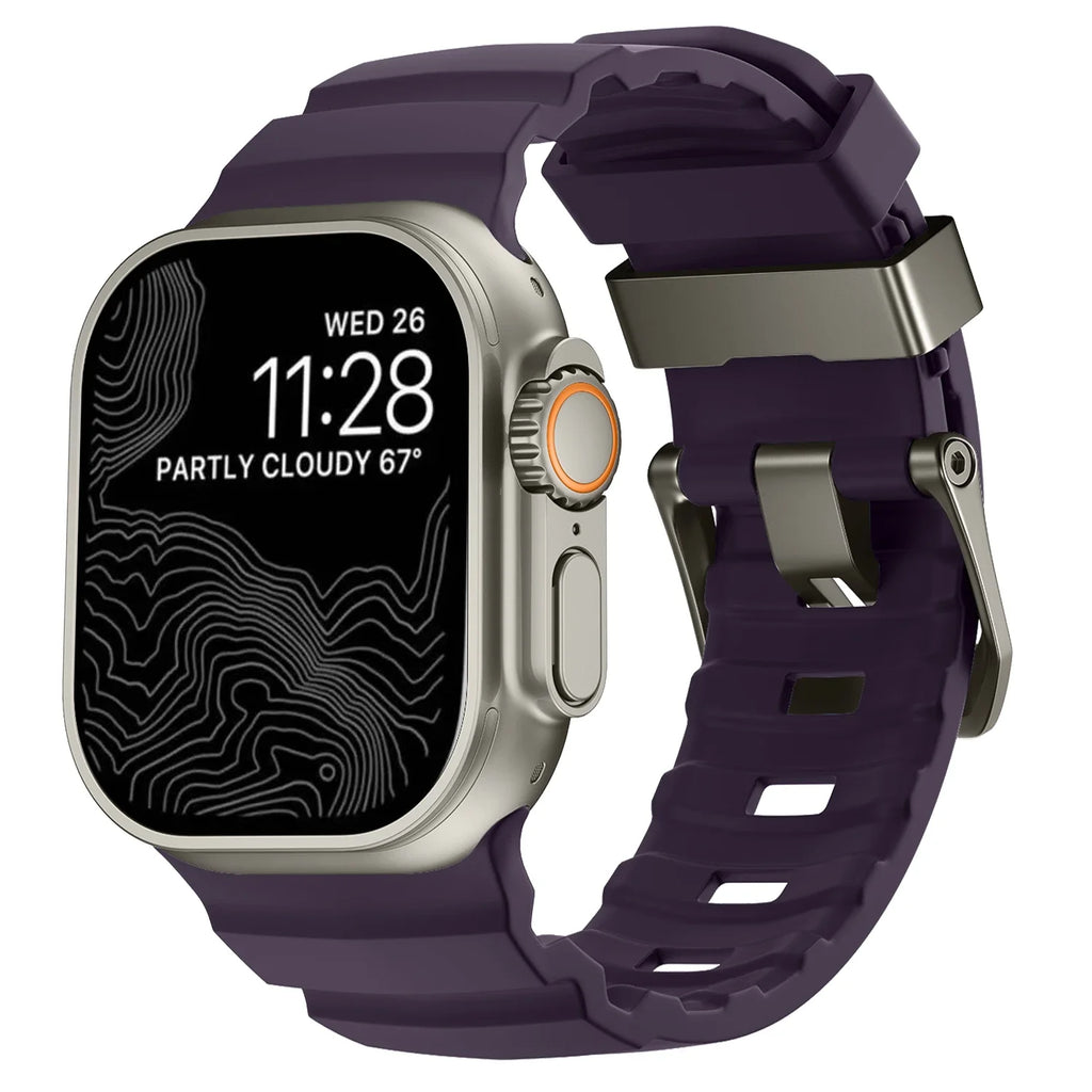 Vervangende band voor Apple Watch van dik paars silicone
