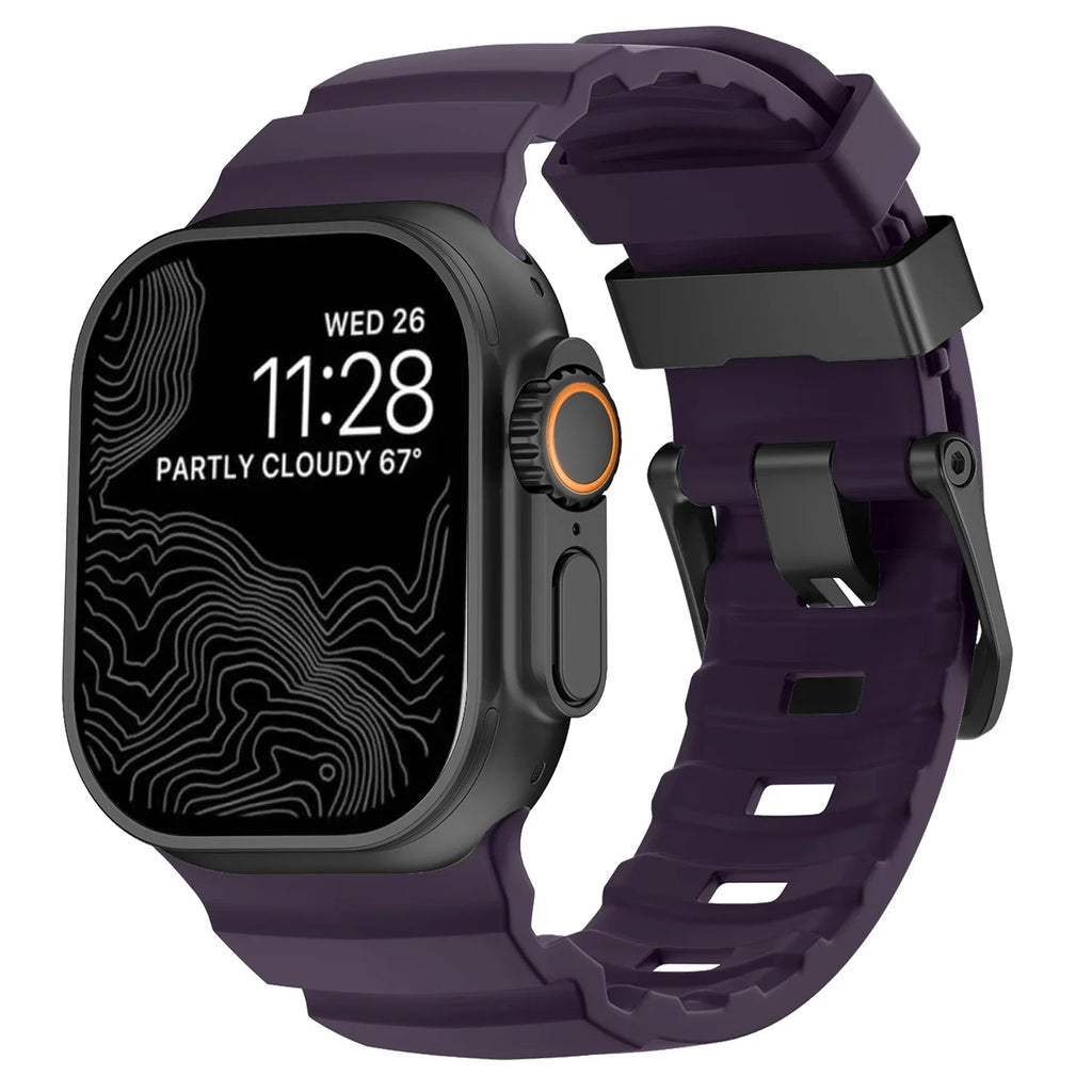 Vervangende band voor Apple Watch van dik paars silicone