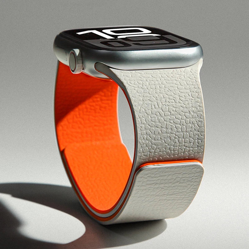 Vervangende band voor Apple Watch in magnetisch siliconen grijs oranje
