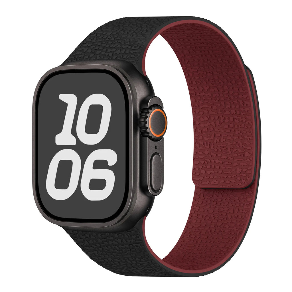 Vervangende band voor Apple Watch in magnetisch siliconen zwart en bordeaux