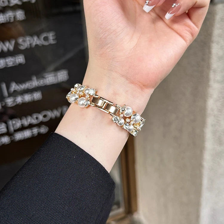 Vervangende band voor Apple Watch met strass en gouden kralen