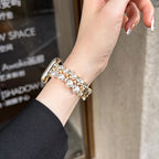 Vervangende band voor Apple Watch met strass en gouden kralen en parels