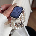Vervangende band voor Apple Watch met strass en witte kralen
