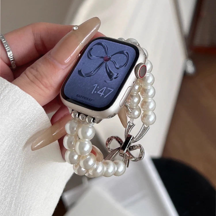 Vervangende band voor Apple Watch met strass en witte kralen