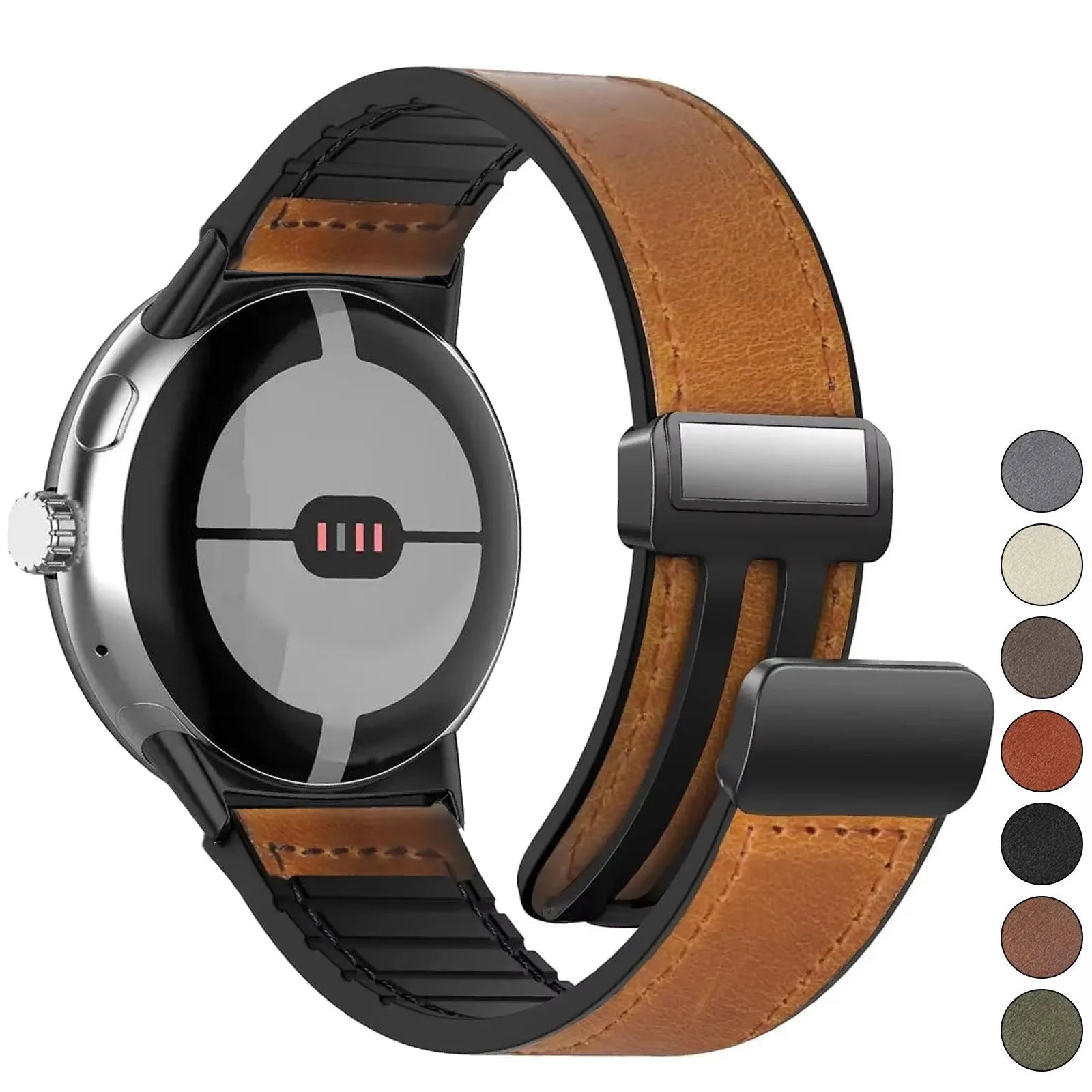 Vervangende band voor Google Pixel Watch 1, 2, 3, 4, 41 mm, 45 mm, in bruin leer 