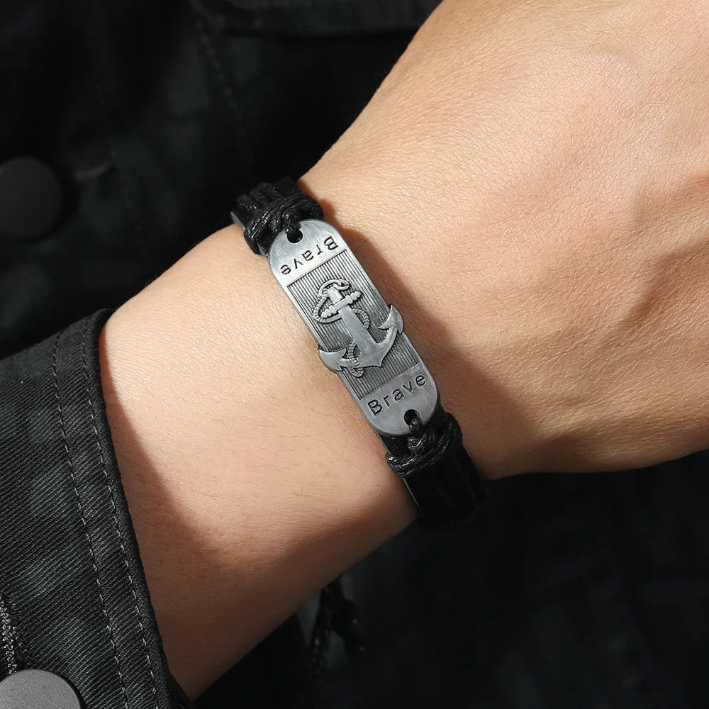 Leren Armband met Anker Motief 
