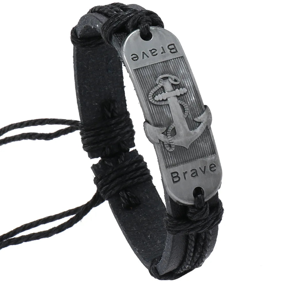 Leren Armband met Anker Motief 