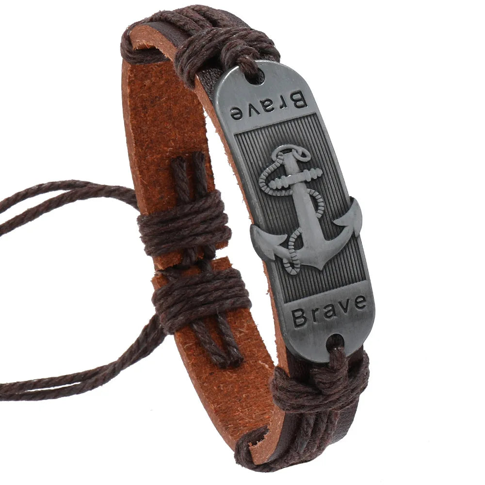 Leren Armband met Anker Motief 