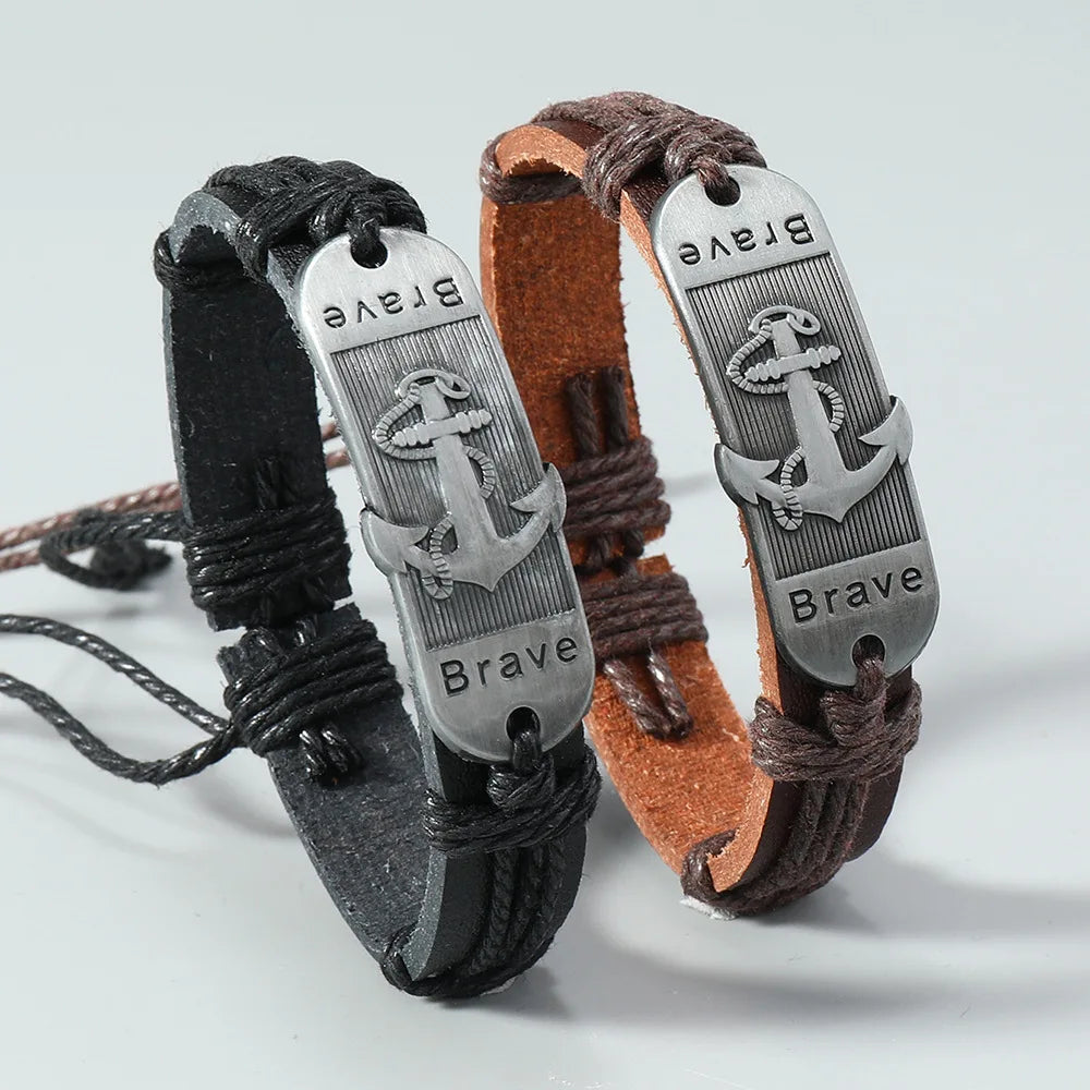 Leren Armband met Anker Motief 