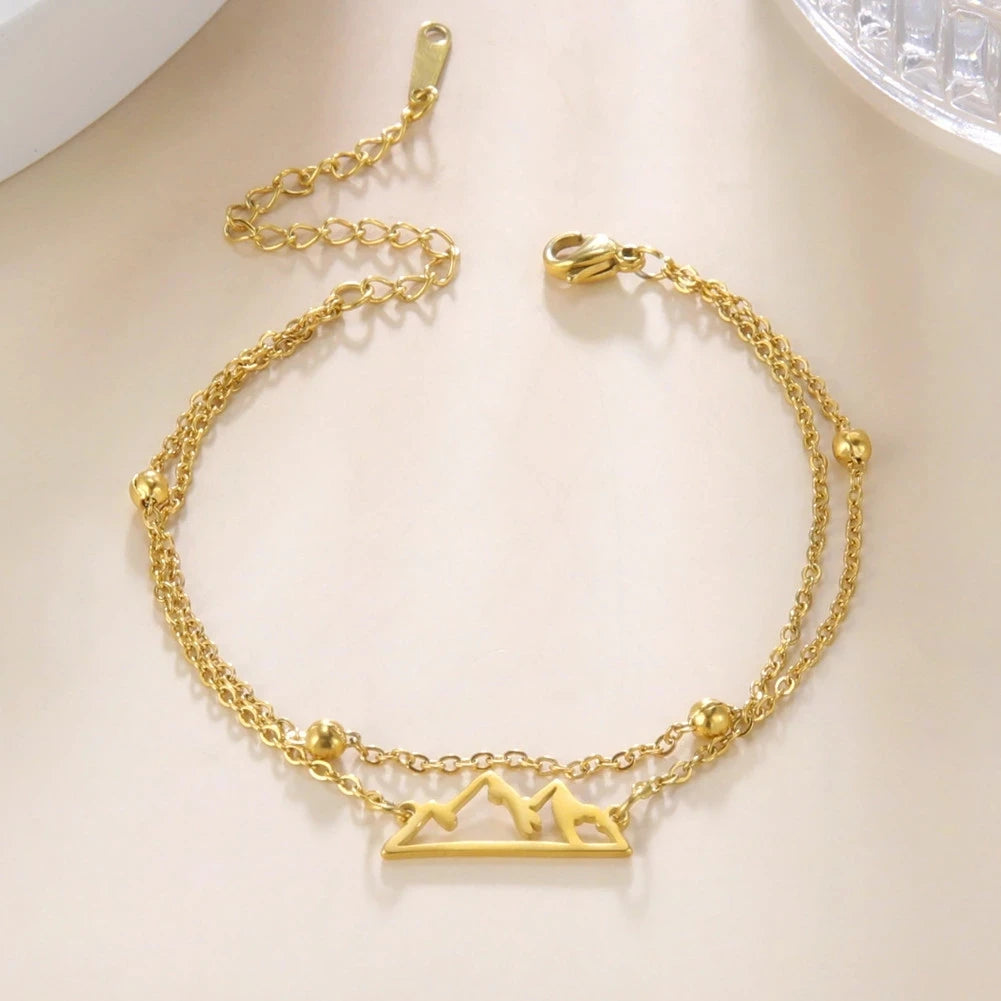 Bracelet Double avec Pendentif Montagne or