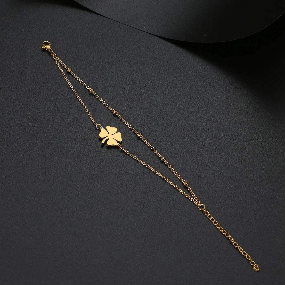 Bracelet Double avec Trèfle à 4 Feuilles or