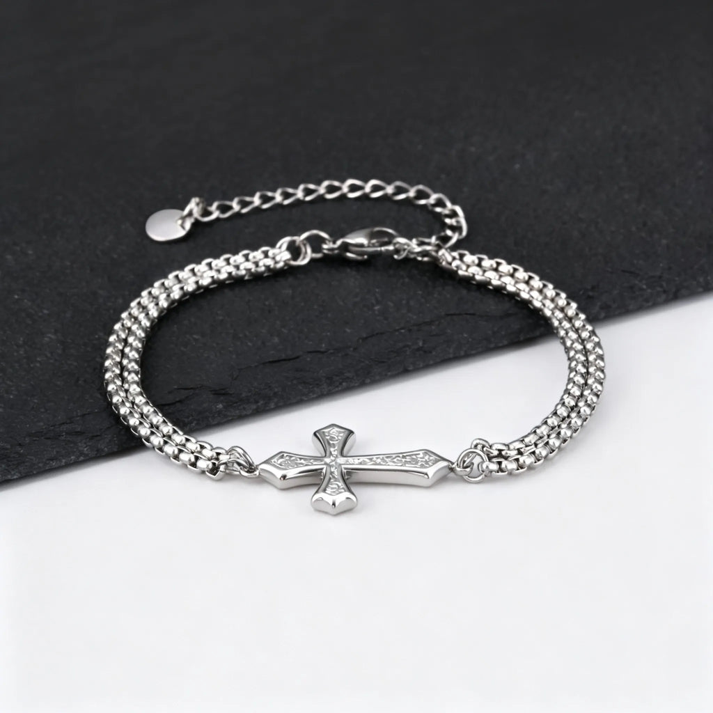 Dubbele schakelarmband met kruis