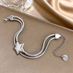 Armband met dubbele rij en bolle ster zilver